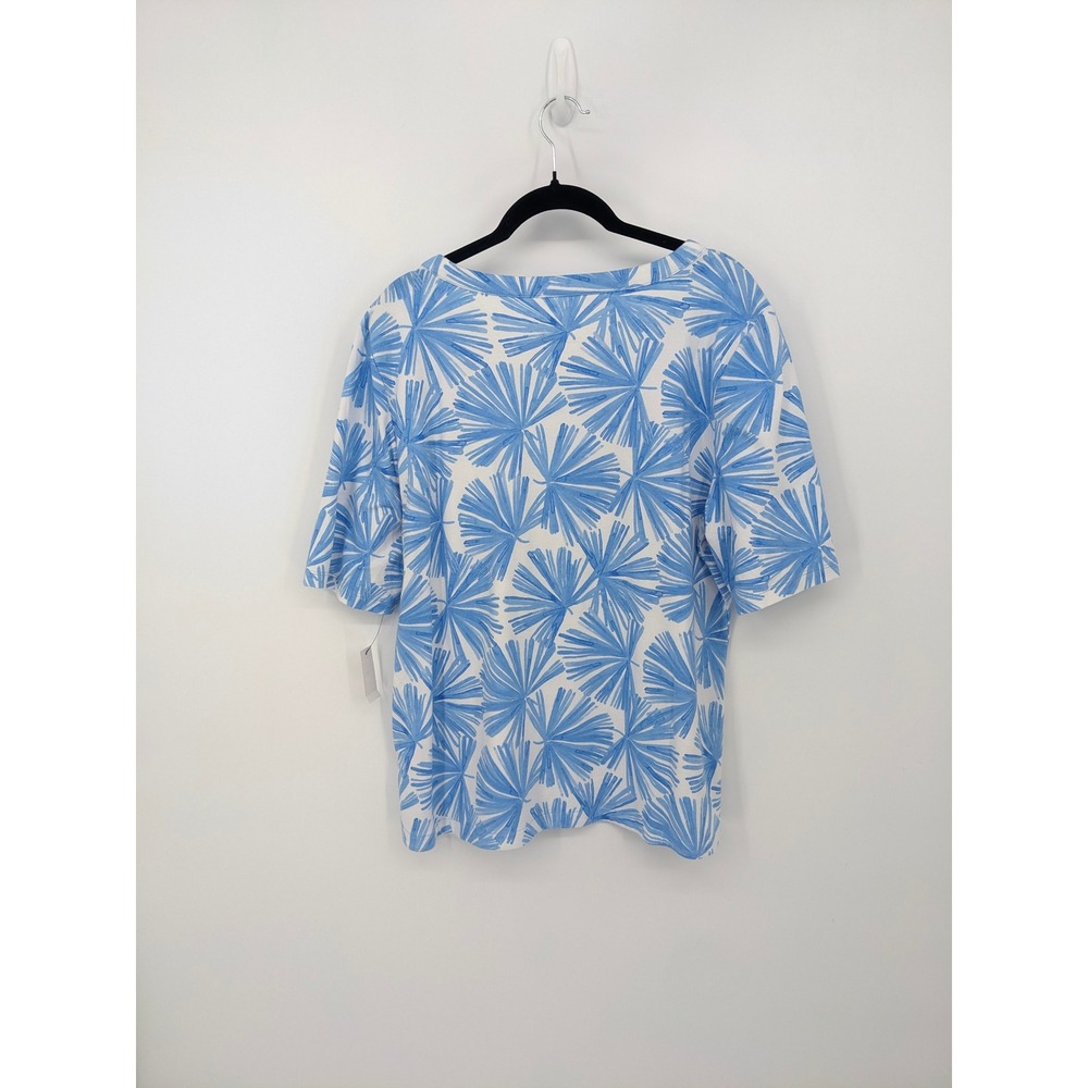 Talbots White & Light Blue Palm-Print Short Sleeve Tee - Picture 5 of 8
